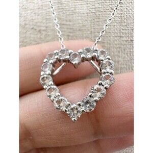 Sun 925 Sterling Silver Natural Quartz Heart Pendant Necklace 18”